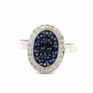 Lady's Sapphires With Diamond Halo Estate Ring 077223