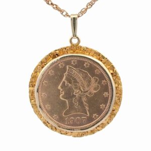 1907 $10 Gold Coin With Nugget Bezel Estate Pendant 078351