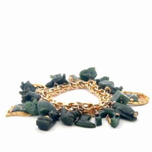 14K Gold Bracelet With 20 Jade & Gold Charms Estate 078355