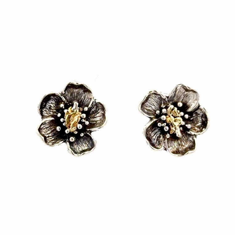 Sitka Rose Sterling Silver & Gold Nugget Post Earrings EP001