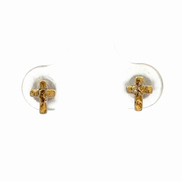 Tiny Cross Sterling Silver & Gold Nugget Earrings EP031