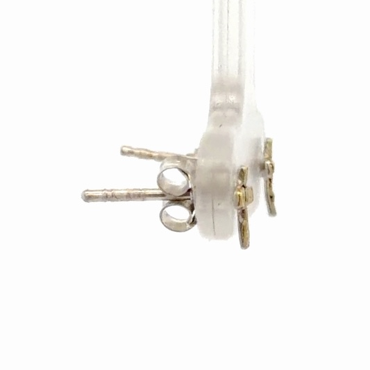 Tiny Cross Sterling Silver & Gold Nugget Earrings EP031 - Image 4