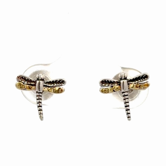 Small Dragonfly Sterling Silver & Gold Nugget Earrings EP077