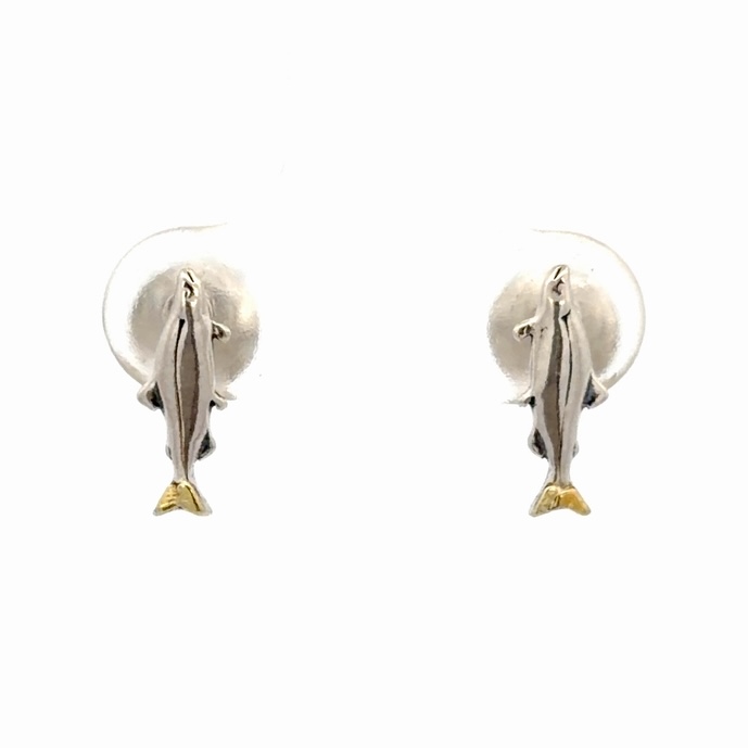 Tiny Salmon Sterling Silver & Gold Nugget Earrings EP192