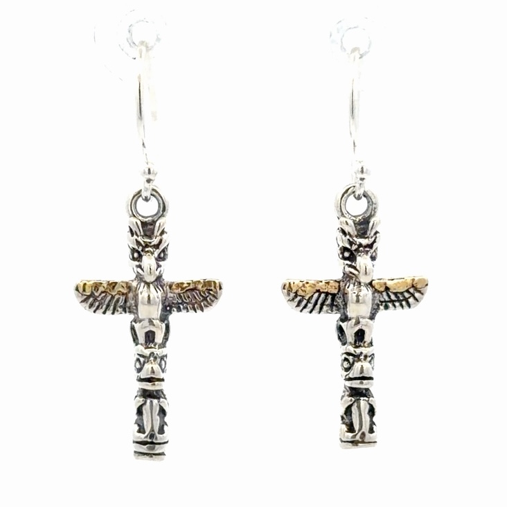 Totem Pole Sterling Silver & Gold Nugget EarringsEW078