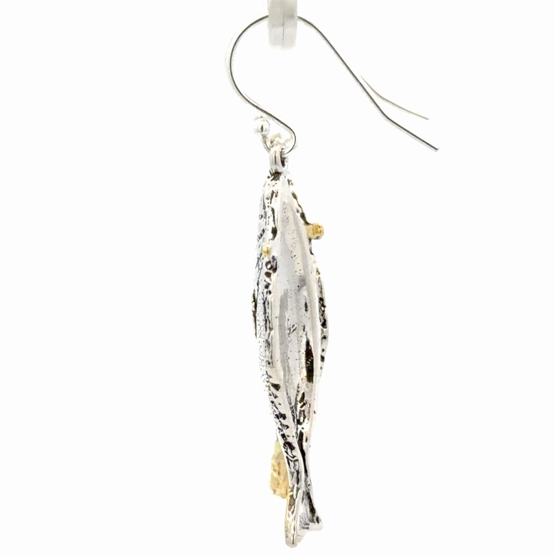Large Sterling Silver & Gold Nugget Halibut Earrings EW095 - Image 2