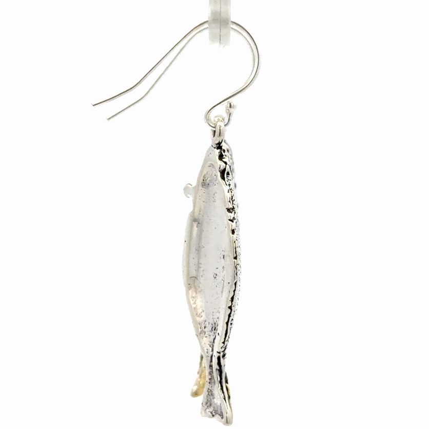 Large Sterling Silver & Gold Nugget Halibut Earrings EW095 - Image 4