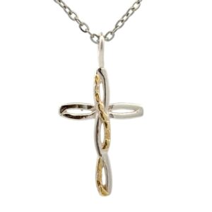 Ribbon Cross Sterling Silver & Gold Nugget Pendant N026
