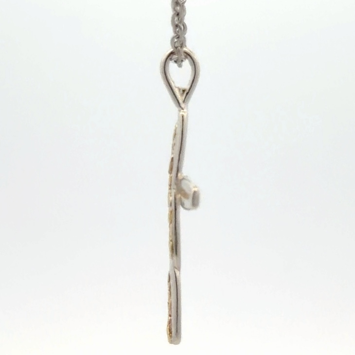 Ribbon Cross Sterling Silver & Gold Nugget Pendant N026 - Image 2