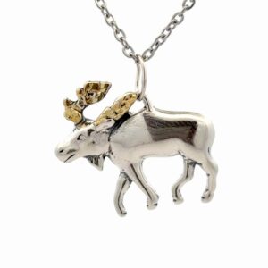 Moose Gold Nugget & Sterling Silver Pendant N184