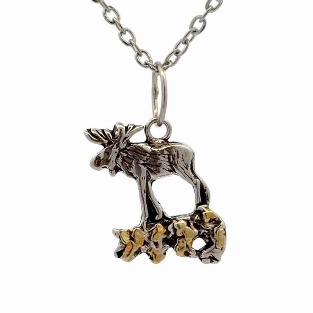 Moose Sterling Silver & Gold Nugget Pendant NTT018
