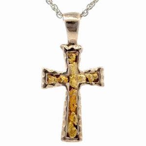 Sterling Silver & Gold Nugget Cross Pendant PCR8NSS