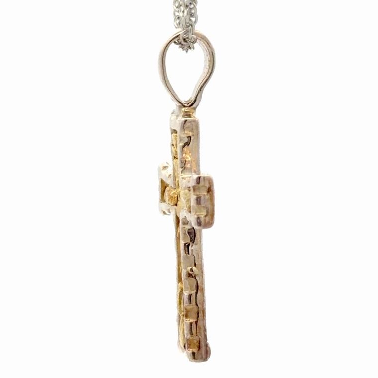 Sterling Silver & Gold Nugget Cross Pendant PCR8NSS - Image 2