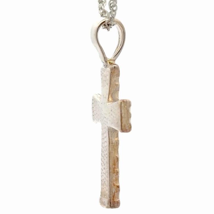 Sterling Silver & Gold Nugget Cross Pendant PCR8NSS - Image 4