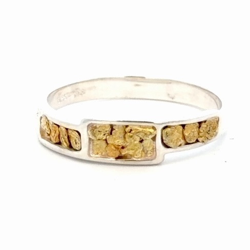 Sterling Silver & Gold Nugget Lady's Band RL1100NSS