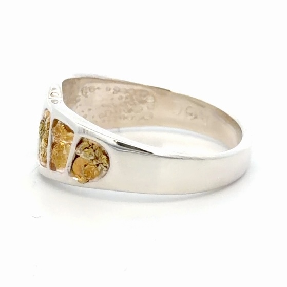 Channeled Sterling Silver & Gold Nugget Lady's Ring RL882NSS - Image 2