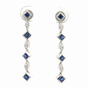 18K Sapphire & Diamonds Long Post Estate Earrings 078348