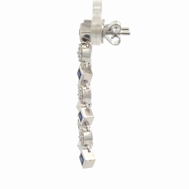 18K Sapphire & Diamonds Long Post Estate Earrings 078348 - Image 2