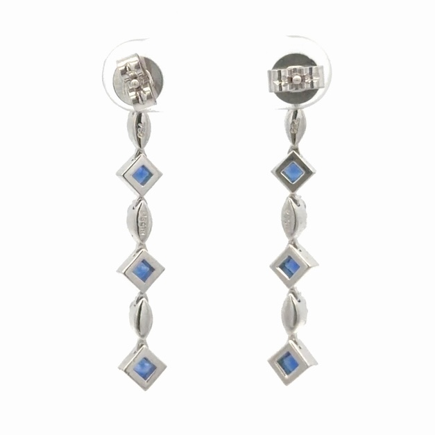 18K Sapphire & Diamonds Long Post Estate Earrings 078348 - Image 3