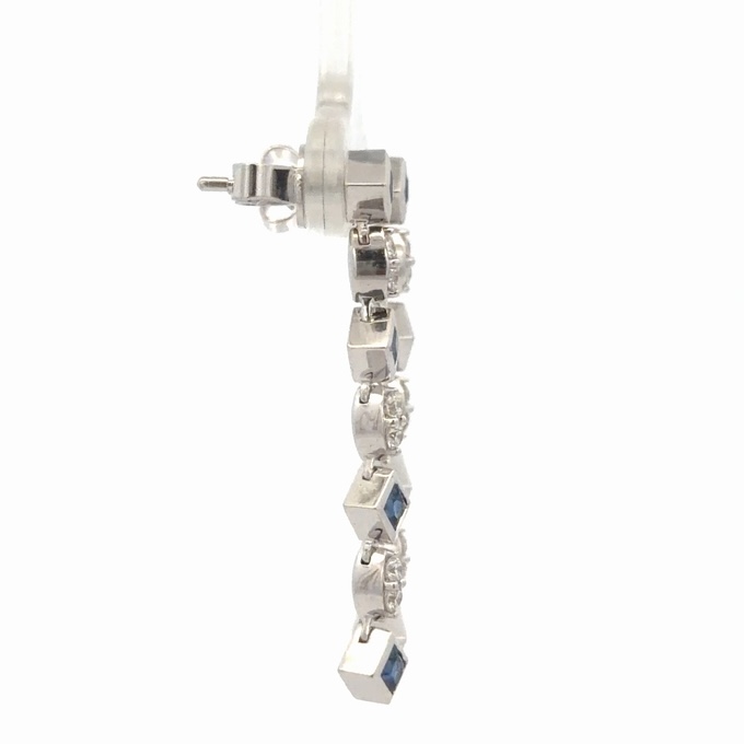 18K Sapphire & Diamonds Long Post Estate Earrings 078348 - Image 4