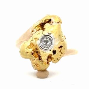 Gold Nugget & Mine Cut Diamond Ladies Estate Ring 078362