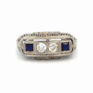Diamond & Synthetic Sapphire Ladies Antique Estate Ring 077346