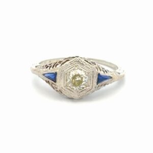 Synthetic Sapphire & Diamond Antique Ladies Estate Ring 077348