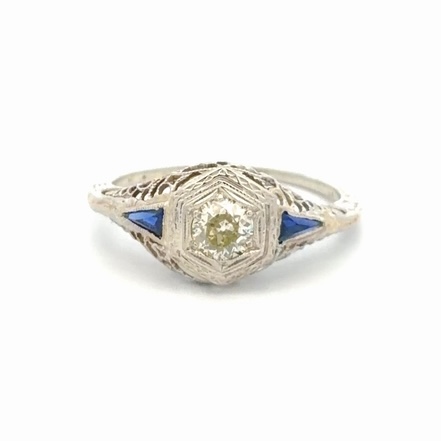 Synthetic Sapphire & Diamond Antique Ladies Estate Ring 077348