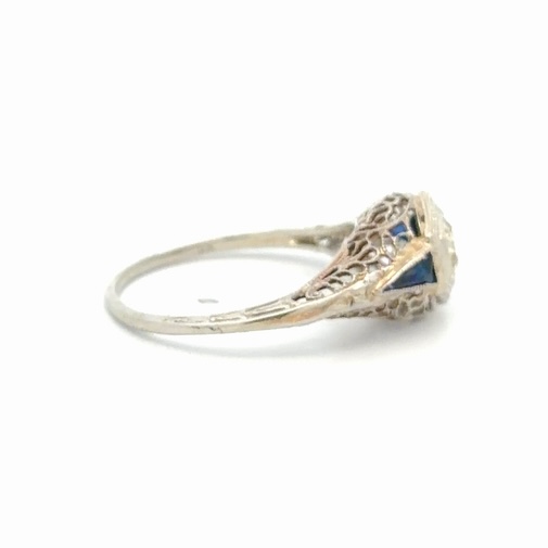 Synthetic Sapphire & Diamond Antique Ladies Estate Ring 077348 - Image 4
