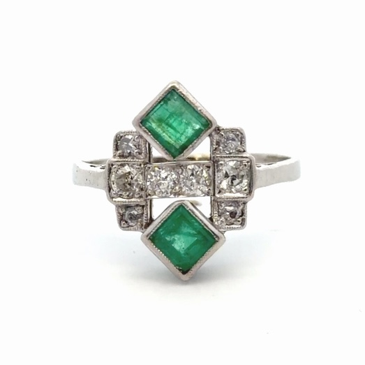 Emerald & Diamond Antique Ladies Estate Ring 077350