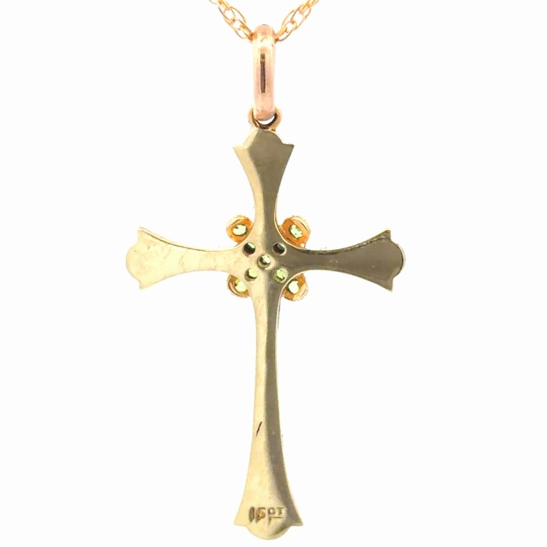Demantoid Garnet & Pearl Ladies Cross Estate Pendant 077363 - Image 3