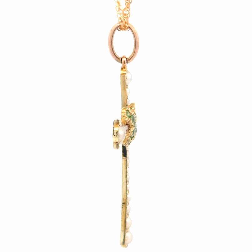 Demantoid Garnet & Pearl Ladies Cross Estate Pendant 077363 - Image 4