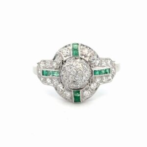 Estate Art Deco Emerald & Diamond Ladies Ring 077364