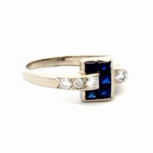 Lab Grown Sapphire Art Deco Ladies Estate Ring 077366