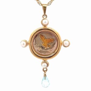 Blue Topaz, Pearls, 1/10th oz Alaska Mint Estate Pendant 078123