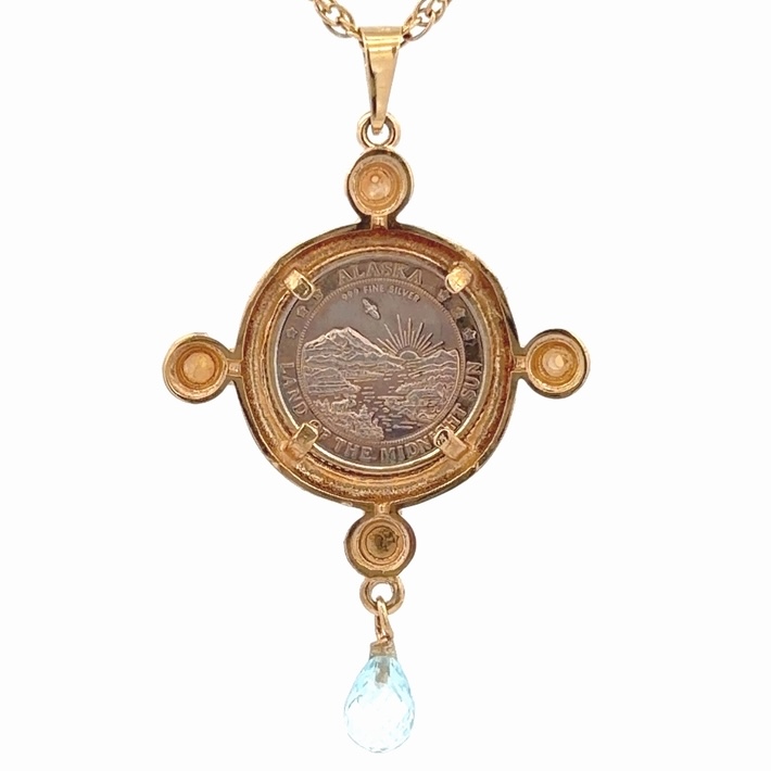 Blue Topaz, Pearls, 1/10th oz Alaska Mint Estate Pendant 078123 - Image 3