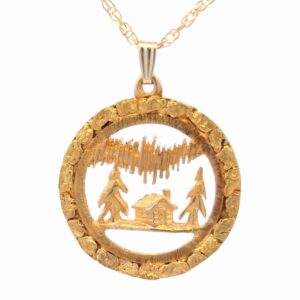 Gold Nugget Cabin Scene Estate Pendant 078380