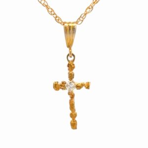 Gold Nugget & Diamond Estate Cross Pendant 078382