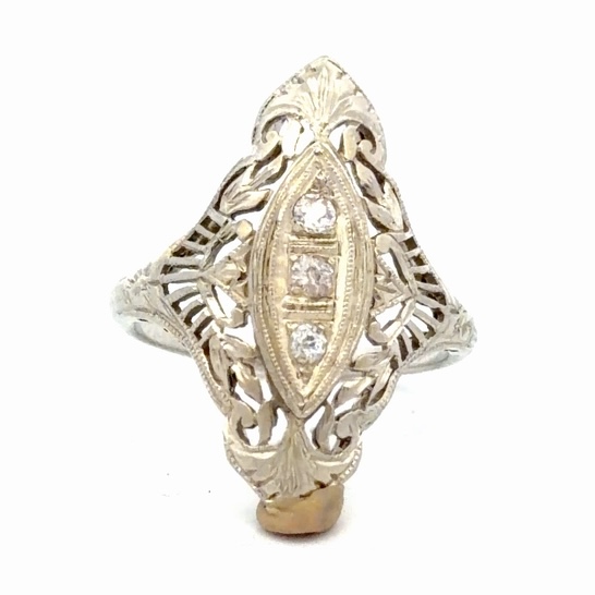 Art Deco Mine Cut Diamonds Ladies Estate Ring 077369