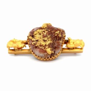 15k Gold & Gold Quartz Estate Pin 077383
