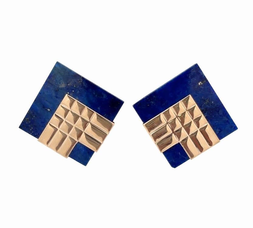 Lapis & 14K Gold Post Estate Earrings 078420