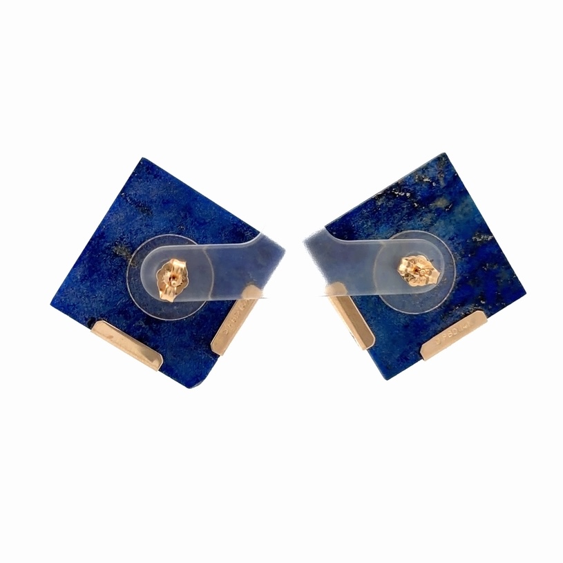 Lapis & 14K Gold Post Estate Earrings 078420 - Image 3