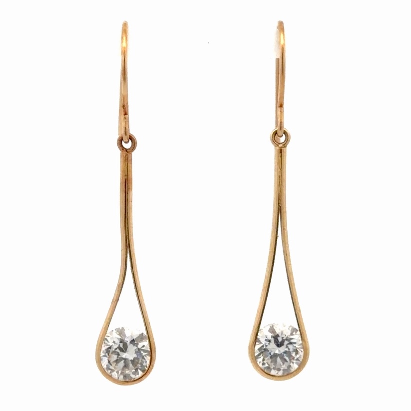 14K Cubic Zirconia Drop Estate Earrings 078426