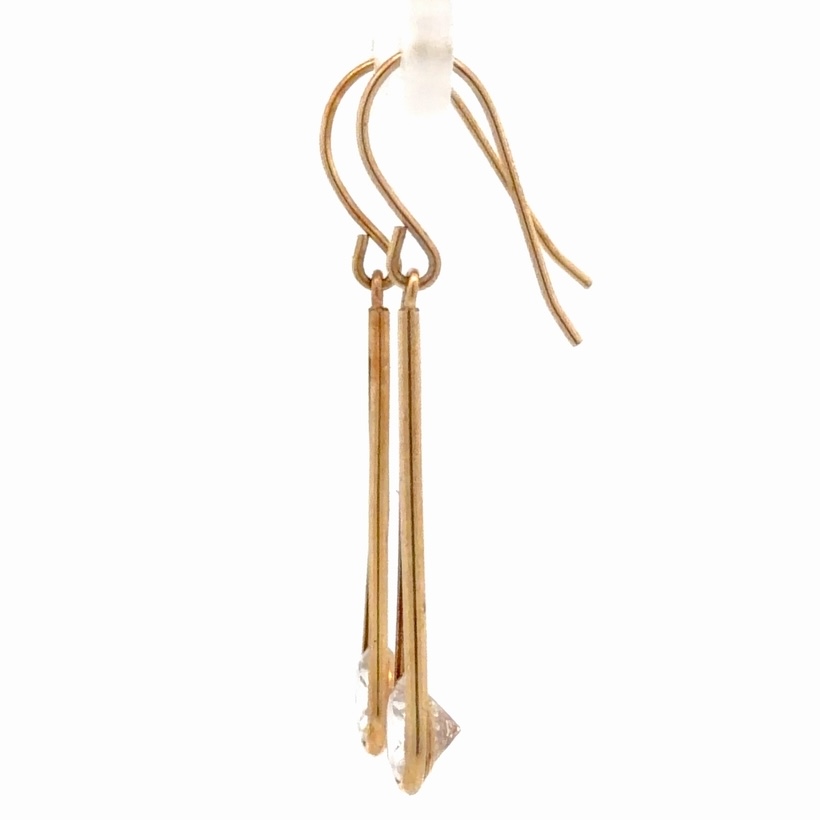 14K Cubic Zirconia Drop Estate Earrings 078426 - Image 2