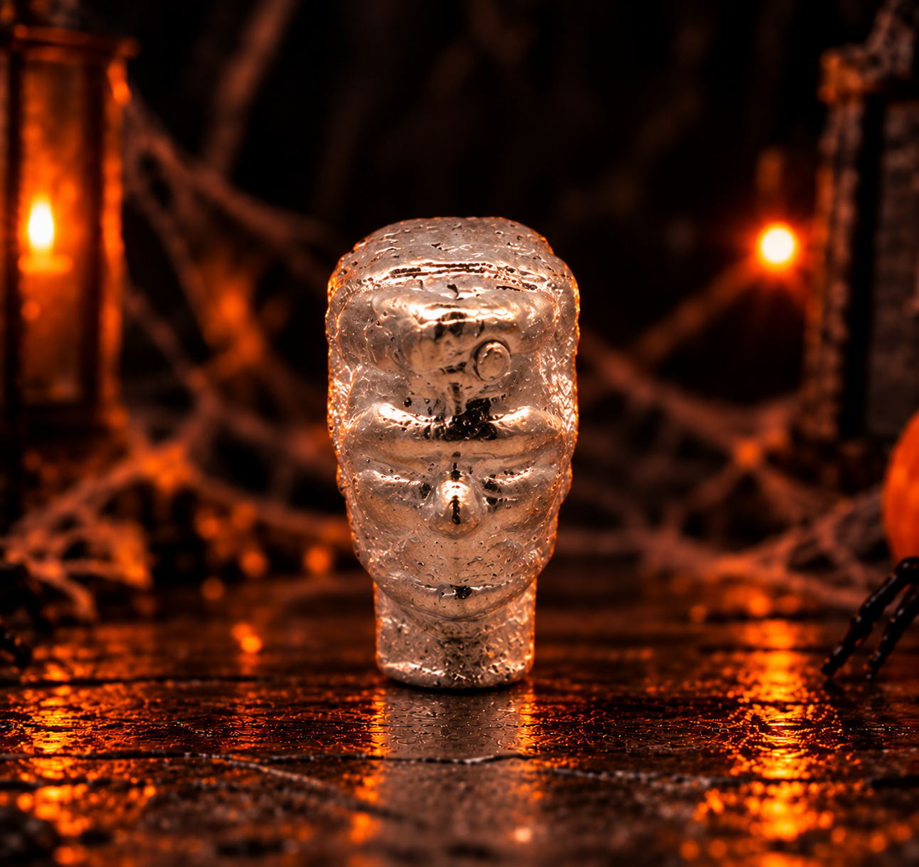Small Hand Poured Silver 3-D Frankenstein Head